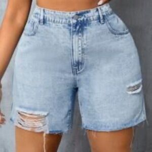 SHEIN SXY Women'S Plus Size Ripped Denim Shorts